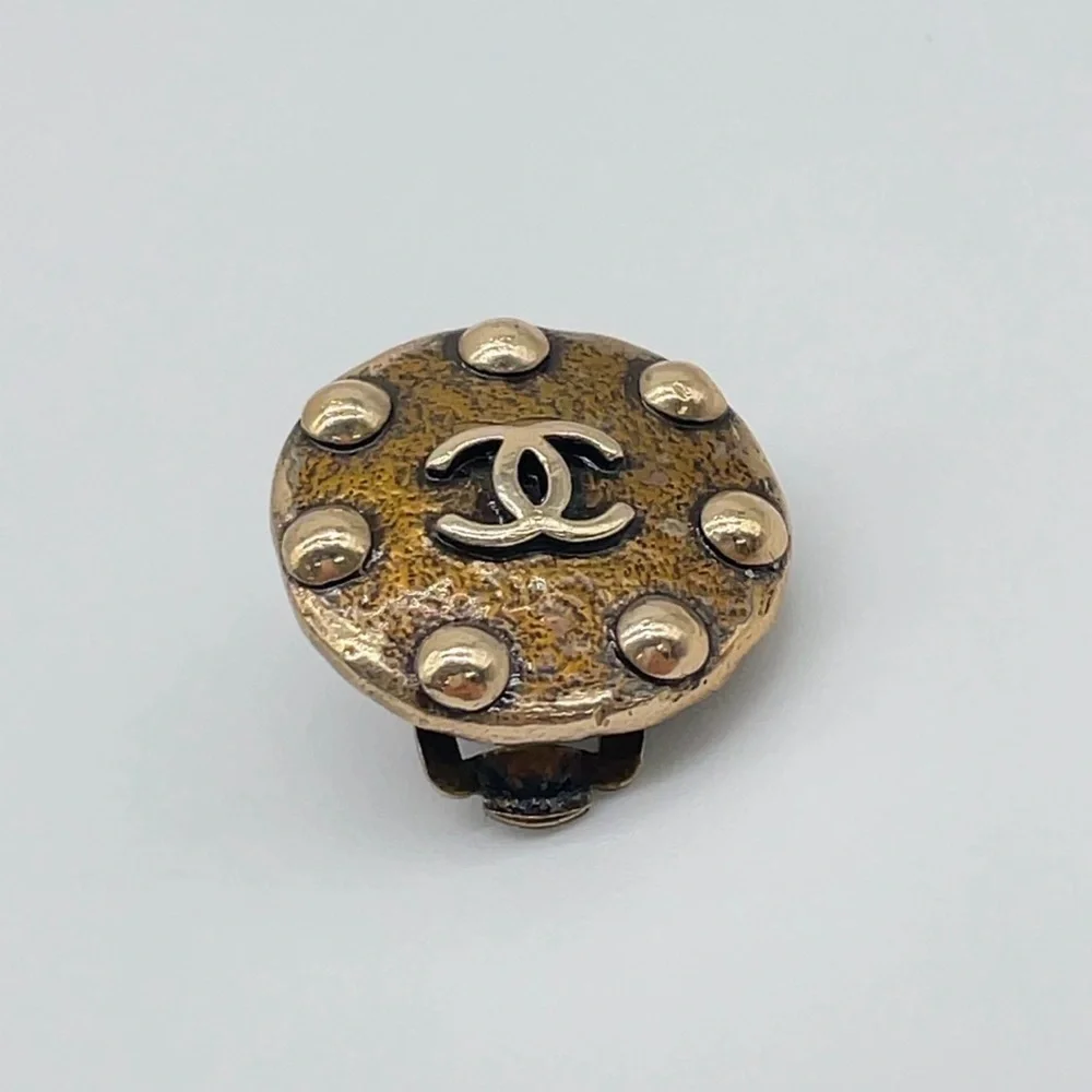 Auth Chanel Coco Mark Round Ball Earrings W/Box